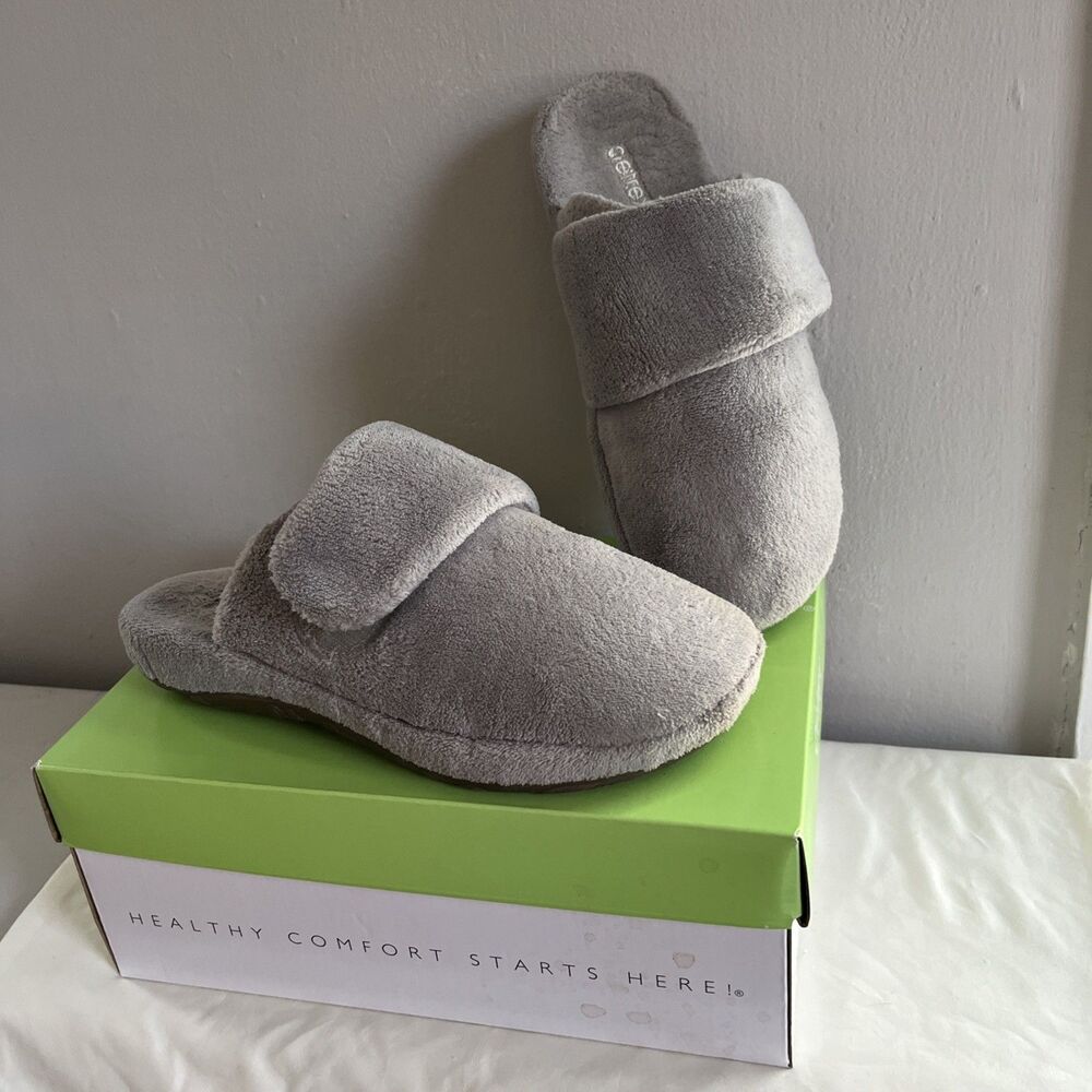 AETREX Mandy Closed Toe Arch Support Slipper, Grey- Women’s 9-9.5